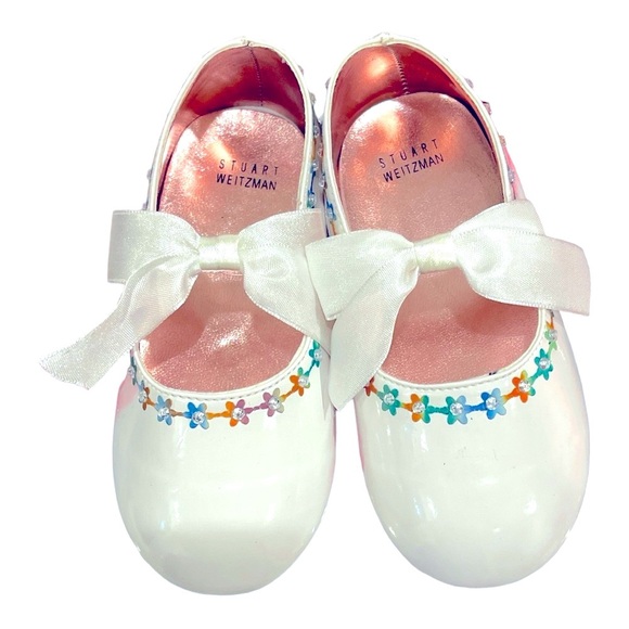 082 Suart Weitzman 7 US Baby White Multicolour Floral Ballet Slip on Shoes - Picture 1 of 3